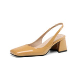 MQTIME  -  Square Toe Design Patent Leather Women Shoes Chunky Heels Summer Women's Pumps Slingbacks Candy Colors Sandals for Women WSH5310