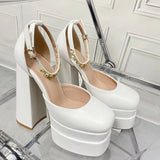 MQTIME  -  Summer Coarse Heel Water Platform Baotou Hollow Sandals Women's One Word with Diamond Large Size Silk Women's Shoes