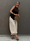 MQTIME  -  Summer Women's Clothing Loose Fit Bubble Hem Ankle Pants For Woman Cotton Mid Waist Casual Trousers Elegant Commute Wear