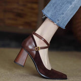 Mqtime New Vintage Super High Heels Mary Jane Shoes Women Ankle Buckle Platform Pumps Woman Round Toe Chunky Heeled Lolita Shoes