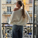 MQTIME  -  Mink Hair Off Shoulders Sweater For Women Loose Pullover Long Sleeve Knitted Top Casual Lazy Autumn Fashion Lady Sweater