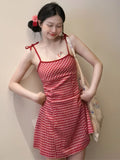 MQTIME  - Y2k Red Spaghetti Strap Summer Dress Plaid A-line Strapless Mini Dresses for Women Korean Fashion Slim Cutecore Clothes