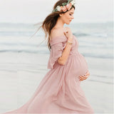 MQTIME  -  Pink Ruffles Maternity Dresses For Photo Shoot  Chiffon Pregnant Women Photography Props Maxi Dress