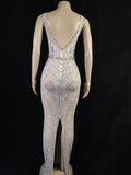 MQTIME  -  ﻿ Women Celebrate Prom Birthday Dress Photography Outfit Sparkly Rhinestones Pearls See Through Long Dress Singer Sexy Show Wear