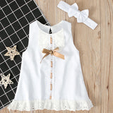 MQTIME  -  2Piece Sets Summer Toddler Girl Clothes Cute Bow Sleeveless Cotton Princess Dress+Bow Kids Dress Baby Newborn Items