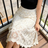 MQTIME  -   spring/summer skirt hooked cut-out sequin cotton slimming skirt niche concept embroidered mid-length model