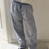 MQTIME  -  Womens Casual Cleanfit Striped Pants Elastic Low Waist Striped/Plaid Loose Aesthetic Trousers Streetwear with Pockets