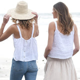 MQTIME  -  100% Linen Tops Button Down Solid Color Crop Tops Femme Boho Camis Holiday Solid Color Tank Tops Holiday Vest