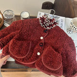 MQTIME  -  Christmas Children Girls Parkas Plush Fleece Toddler Girls Woolen Jacket New Winter Versatile Kids Baby Girls Red Warm Coat