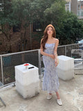 MQTIME  -  Luxury Elegant Sexy Club Party Birthday Dress Women Summer Slash Neck Sleeveless Print Floral Dress Backless Beach Long Dresses