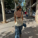 MQTIME  -  Solid Lace Patchwork Sling Tops Lady Casual Sleeveless V Neck Chic Loose Backless Short Vest Summer Vacation Street Wear