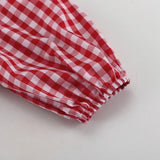  MQTIME  -  Spring New Product Red Plaid Square Collar Five-quarter Sleeve Lace-up Dress Women's Casual Dress