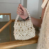 Mqtime Fashion Daisy Pearl Bag Women's Casual Cutout Flower Beaded Handbag Woman Summer Cute Small Tote Female Lovely Purses