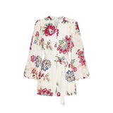 MQTIME  -  Elegant Women's  Flower Printed Shirt Jumpsuits Long Sleeve O-Neck Lady Jumpsuit With Belt Summer Female Street Outwear