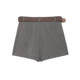  MQTIME  -  Grey Mini Skirt Shorts Woman Fashion With Belt Skort For Women High Waist Short Skirts Woman Summer Casual Shorts
