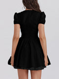 MQTIME  -  Summer New French V-neck Women Short Sleeved Dress Elegant Charm Female Evening Dresses