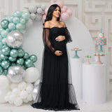 MQTIME  -  Women's Maternity Sweetheart Puff Sleeve Baby Shower Dress for Photoshoot Pregnant Tull Photography Party Gown