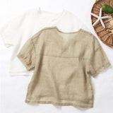 MQTIME  -  100% Ramie Drop-Shoulder Loose Kid's Short-Sleeve T-Shirt  Summer New Casual V-Neck Boys And Girl Shirt Simple Children's Tops