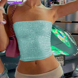 MQTIME  -  Sequin Decal Sleeveless Crop Women Tops Y2k With Exposed Navel Elastic Tight And Sexy Spicy Girl Outfit Fashion Party Club Dress