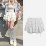 MQTIME  -  New Kawaii Lace Mini Skirt for Women Girl Cute Lolita White A-line Pleated White Skirt Japanese Harajuku Fashion Clothing