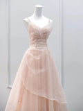 MQTIME  -  Elegant Pink Spaghetti Strap Evening Dress Women Aline Tulle Prom Formal Party Gowns Vestidos De Fiesta