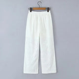 MQTIME  -  Hollow Out Cotton Women's 2 Pieces Set White Summer Pants Set Embroidery Top Pants Suit Matching Set Beach Casual Pants
