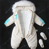 MQTIME  -30℃ Winter Infant Rompers Clothes New Kids Waterproof Hooded Girl Boy Overalls Ski Suit Baby Thick Warm Bodysuit Jacket