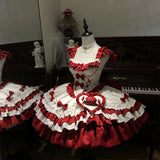 MQTIME  -  Red and White Strawberry Ballet Style Lolita Bow Princess Dress Young Girls Birthday Lolita Tutu Dress Flower Girls Party Dress