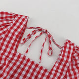  MQTIME  -  Spring New Product Red Plaid Square Collar Five-quarter Sleeve Lace-up Dress Women's Casual Dress