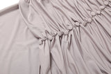  MQTIME  -  Women Ruched Maxi Dress Elegant Irregular Button Half High Collar Simple Evening Birthday Party Stretch Slim Bodycon
