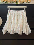  MQTIME  -  Summer Flower Print Folds Irregular Design High Waist A-LINE All Match Loose Skirts