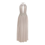 MQTIME  -  Sequins Patchwork Lace Up Halter Backless Split Vacation Beach Maxi Dress Women Sexy Hollow Out Sleeveless Club Party Long Robe