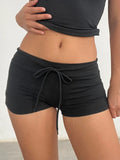 MQTIME  -  Women's Low Waist Drawstring Shorts Slim Fit Casual Knit Pants Sporty Bottoms for All Seasons, Comfortable Home Wear