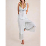 MQTIME  -  Womens 2Pieces Lace Patchwork Satin Outfits Set Y2k Going Out Sleeveless Tied Open Back Camis+ Long Pants Loungewear