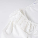 MQTIME  -  Basic Summer Solid U Neck Short Sleeve Single Breasted American College Girls Slim Top Female