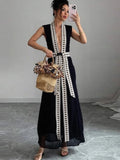 MQTIME  -  Printed Sexy Deep V-neck Backless Long Dress Women Sleeveless Belts Hollow Out O-neck A-line Dresses 2025 Summer Holiday Robe