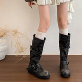 MQTIME  -  Women's Boots Autumn/Winter Retro Brushed and Used Long Leg Motorcycle Boots Women's Coarse Heel Middle Leg Boots