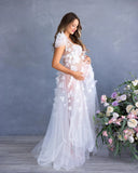  MQTIME  -  White Butterfly Maternity Gowns for Photoshoot Bridal Robe for Babyshower Appliqued Bathrobe Nightwear Customized