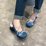 MQTIME  -  Mary Jane Shoes Women's Spring/Summer 2024 New Fashion Denim Blue Round Head Thick Sole Buckle Single Shoes