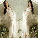  MQTIME  -  Women Maternity Dress for Photoshoot Lady White Elegant Lace Perseptive Long Dress Clothing for Studio Photography Shooting