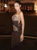 MQTIME  -  Lace Patchwork Dress Women Fashion Sexy Hollow Backless Square Collar Sleeveless Elegant Evening Party Club Bodycon