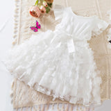 MQTIME  -  Toddler Baby Girls Clothes Elegant Floral Print Tulle Dress Summer Kids Princess Party Birthday Dress Butterfly Solid Mesh Dress