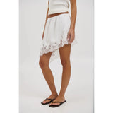 MQTIME  -  Women's Satin Silk Lace Patchwork Midi Skirt Elegant Solid Color Asymmetric Hem Knee Length Elastic Waist Silky Skirt