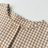  MQTIME  -  Retro Cotton Linen Long-Sleeved Plaid Dress Girls Spring New Button-up Ruffled Round Neck A-Line Dresses Children's Clothing