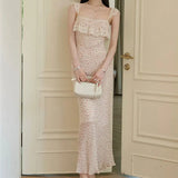 MQTIME  -  French Style Vintage Polka Dot Long Dress Summer Stylish Lace Patchwork Female Clothing Flying Sleeve Elegant Bag Hip Dresses