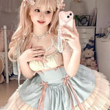 Mqtime Lolita Style Original Design Sweet Bow Ribbon Mesh Princess Strap Mini Dress Japanese Harajuku Y2K Fairy Bandage Ballet Dresses