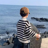  MQTIME  -  Boys Striped Sweater Kids Thickened Fleece High Collar Knitted Boys Inner Wear Autumn Winter Warm Soft Pullover Children Clothes