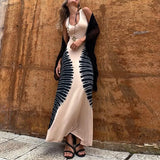 MQTIME  -  Slim Pleat Maxi Dress Vintage Pattern Printed U Collar Backless Dress Sexy Backless Bandage Sleeveless Halter Dress