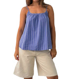 MQTIME  -  Women s Sleeveless Striped Print Spaghetti Strap Scoop Neck Loose Tank Top Casual Streetwear Fashion Summer Wear