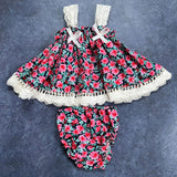 MQTIME  -  Baby Costume Girl Dresses Newborn Baby Girl Flower Cotton Printed Fabric Suspender Bib Set For Birthday Photography